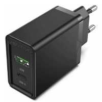 Töltő USB-A+C (2port, 18W/20W,fekete), Vention